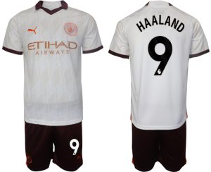 Manchester City Erling Haaland #9 Uit tenue Voetbalshirts 2023-24 Korte Mouw (+ Korte broeken)