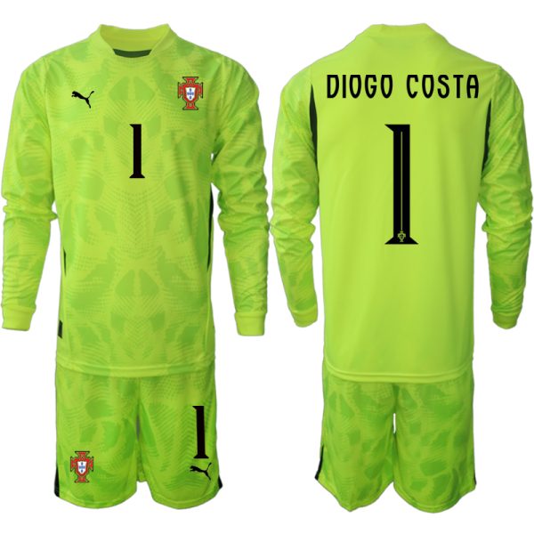 Goedkope Heren Portugal 2025/26 Keepersshirt Groente Diogo Costa #1 met lange mouwen (+ Korte broeken) Kopen