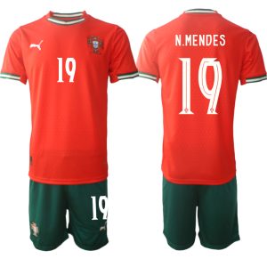 Goedkope Heren Portugal 2025/26 Thuis tenue Nuno Mendes #19 met korte mouwen (+ Korte broeken) Kopen