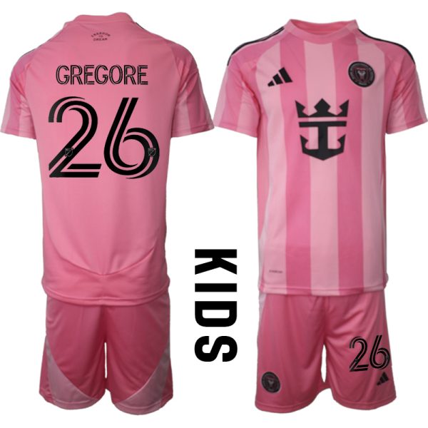 Goedkope Inter Miami CF 2025/26 Thuis tenue Gregore #26 met Korte Mouw Voetbaltenue voor Kinderen