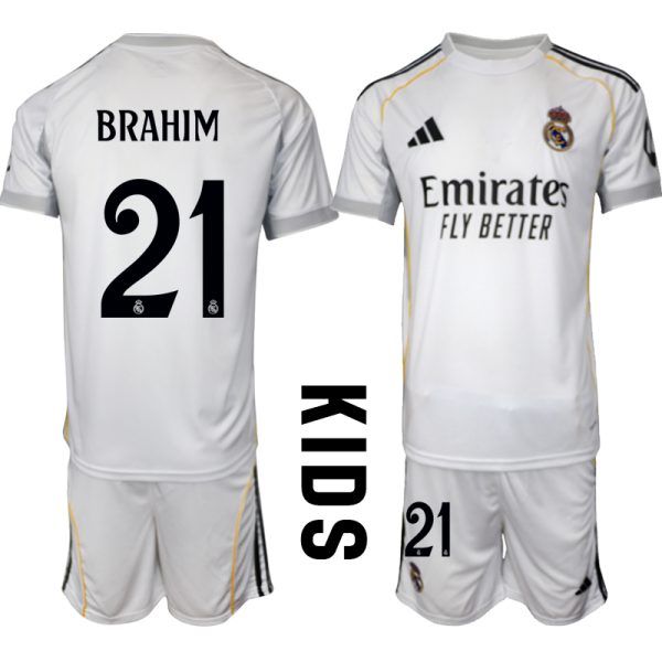 Goedkope Real Madrid 2025/26 Thuis tenue Brahim Díaz #21 met Korte Mouw Voetbaltenue voor Kinderen