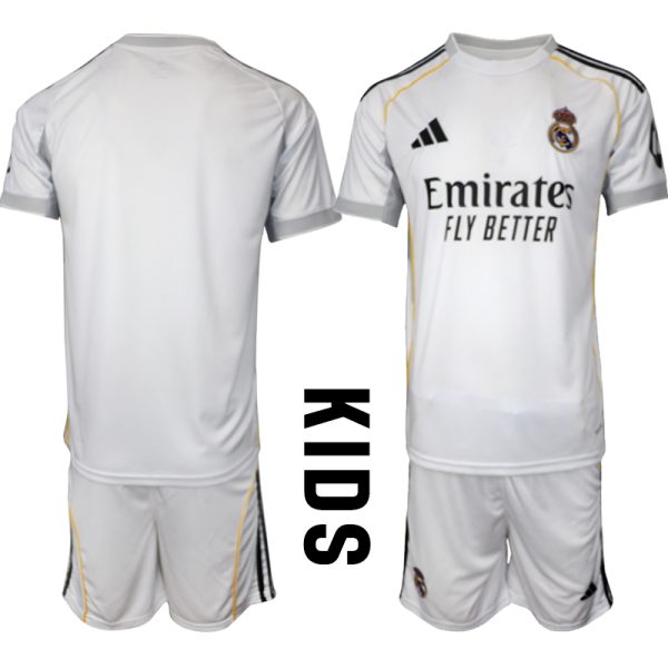 Goedkope Real Madrid 2025/26 Thuis tenue met Korte Mouw Voetbaltenue voor Kinderen
