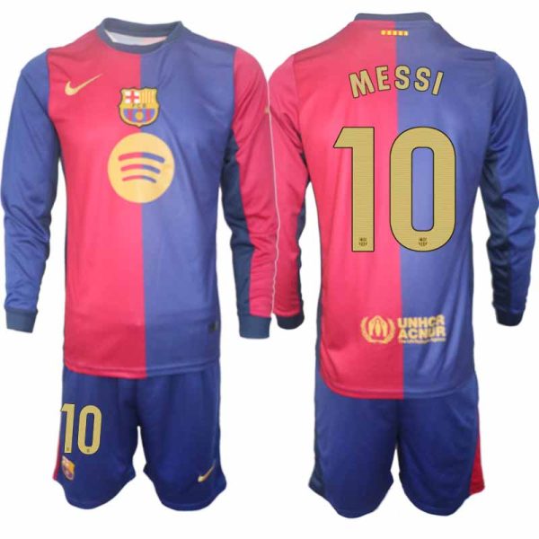 Koop FC Barcelona 2024/25 Heren Thuis tenue Lionel Messi #10 Lange Mouw Voetbaltenue