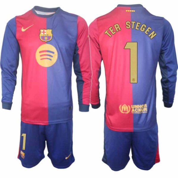 Koop FC Barcelona 2024/25 Heren Thuis tenue Marc-Andre ter Stegen #1 Lange Mouw Voetbaltenue