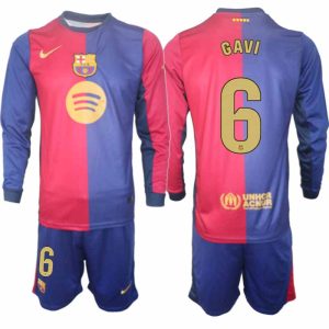Koop FC Barcelona 2024/25 Heren Thuis tenue Paez Gavi #6 Lange Mouw Voetbaltenue
