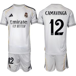 Koop Goedkope Real Madrid 2025/26 Thuis tenue Eduardo Camavinga #12 met Korte Mouw Voetbaltenue voor Heren