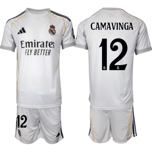 Koop Goedkope Real Madrid 2025/26 Thuis tenue Eduardo Camavinga #12 met Korte Mouw Voetbaltenue voor Heren