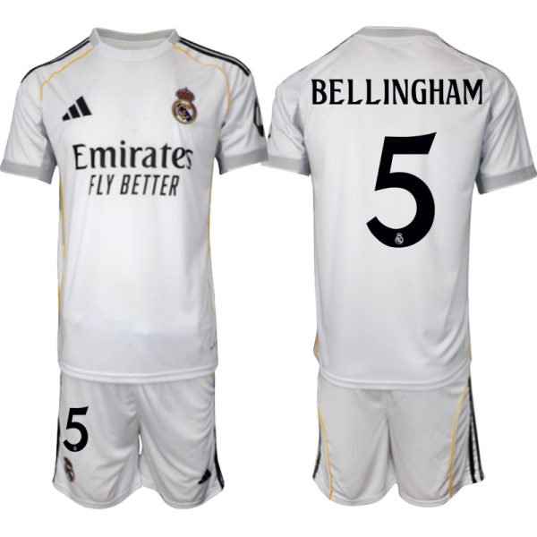 Koop Goedkope Real Madrid 2025/26 Thuis tenue Jude Bellingham #5 met Korte Mouw Voetbaltenue voor Heren
