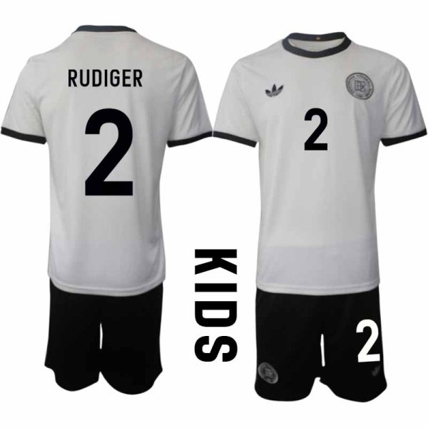 2025 Duitsland 125-jarig jubileumshirt Antonio Rüdiger #2 Kinder Voetbaltenue Korte Mouwen (+ Korte Broek)