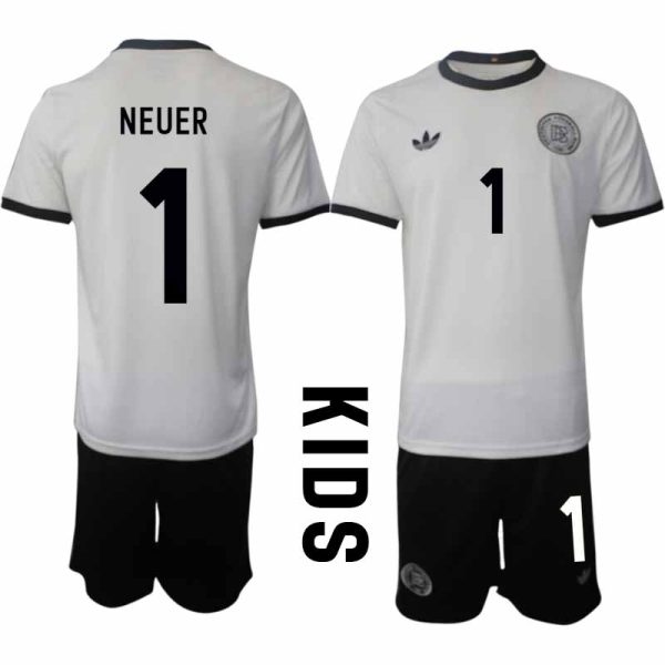 2025 Duitsland 125-jarig jubileumshirt Manuel Neuer #1 Kinder Voetbaltenue Korte Mouwen (+ Korte Broek)