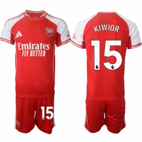 Arsenal Thuistenue 2025/26 Heren – Jakub Kiwior #15 – Voetbalshirt met Korte Mouwen + Korte Broek