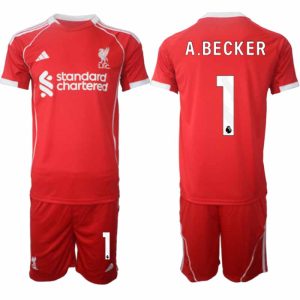 Liverpool Thuistenue 2025/26 voor Heren – Alisson Becker #1 – Voetbaltenue Korte Mouwen (+ Korte Broek)