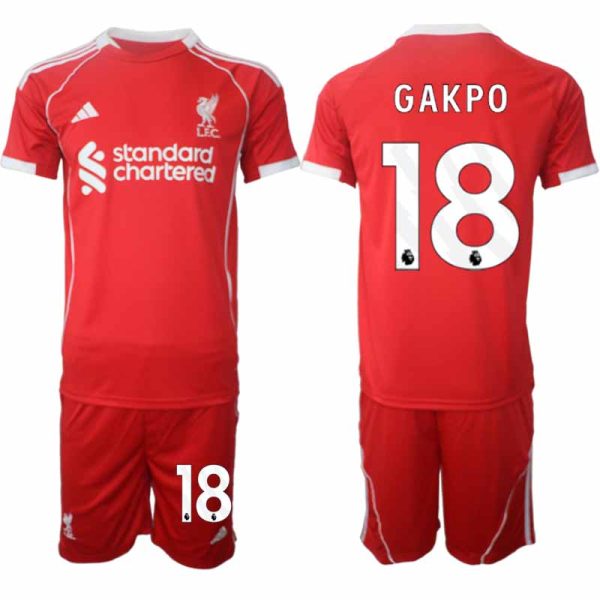 Liverpool Thuistenue 2025/26 voor Heren – Cody Gakpo #18 – Voetbaltenue Korte Mouwen (+ Korte Broek)