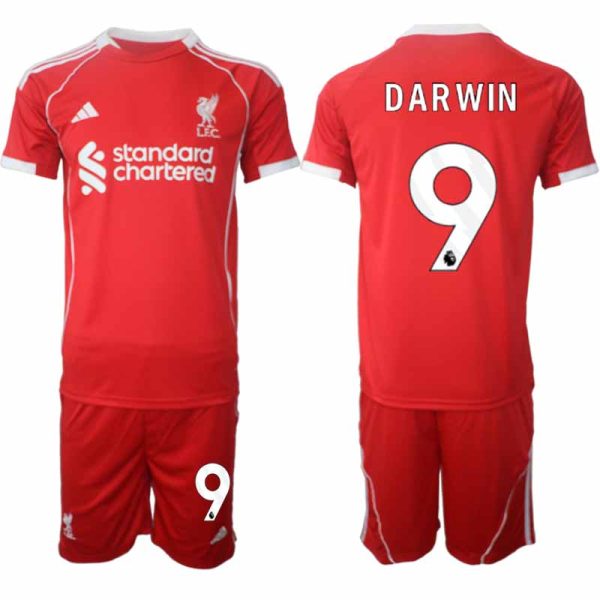 Liverpool Thuistenue 2025/26 voor Heren – Darwin Núñez #9 – Voetbaltenue Korte Mouwen (+ Korte Broek)