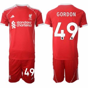 Liverpool Thuistenue 2025/26 voor Heren – Kaide Gordon #49 – Voetbaltenue Korte Mouwen (+ Korte Broek)