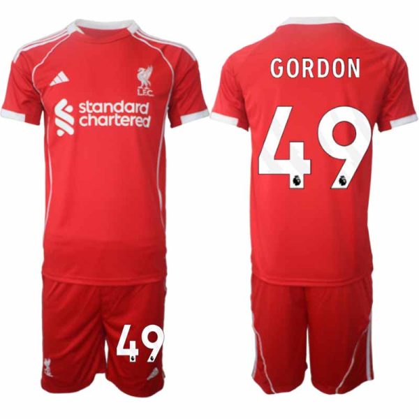 Liverpool Thuistenue 2025/26 voor Heren – Kaide Gordon #49 – Voetbaltenue Korte Mouwen (+ Korte Broek)