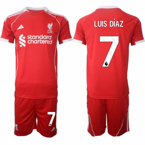 Liverpool Thuistenue 2025/26 voor Heren – Luis Díaz #7 – Voetbaltenue Korte Mouwen (+ Korte Broek)