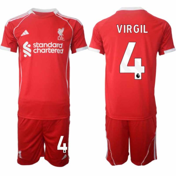 Liverpool Thuistenue 2025/26 voor Heren – Virgil van Dijk #4 – Voetbaltenue Korte Mouwen (+ Korte Broek)