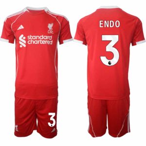 Liverpool Thuistenue 2025/26 voor Heren – Wataru Endo #3 – Voetbaltenue Korte Mouwen (+ Korte Broek)