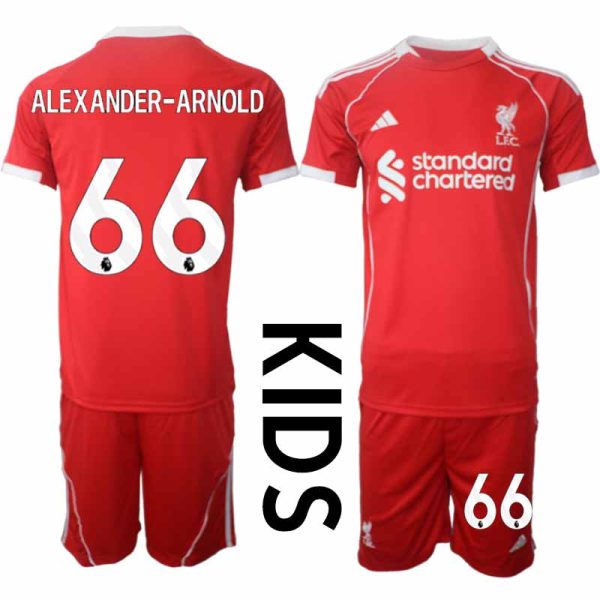 Liverpool Thuistenue 2025/26 voor Kinderen – Alexander-Arnold #66 – Voetbaltenue Korte Mouwen (+ Korte Broek)