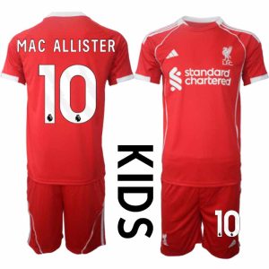 Liverpool Thuistenue 2025/26 voor Kinderen – Alexis Mac Allister #10 – Voetbaltenue Korte Mouwen (+ Korte Broek)
