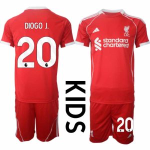 Liverpool Thuistenue 2025/26 voor Kinderen – Diogo Jota #20 – Voetbaltenue Korte Mouwen (+ Korte Broek)