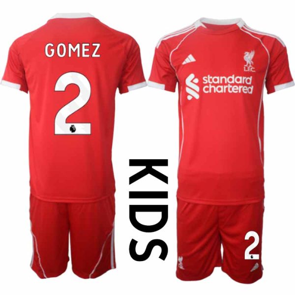 Liverpool Thuistenue 2025/26 voor Kinderen – Joe Gomez #2 – Voetbaltenue Korte Mouwen (+ Korte Broek)