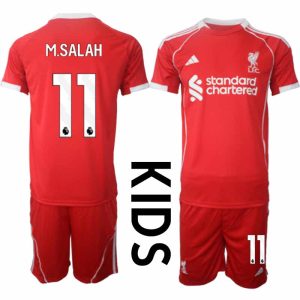 Liverpool Thuistenue 2025/26 voor Kinderen – Mohamed Salah #11 – Voetbaltenue Korte Mouwen (+ Korte Broek)