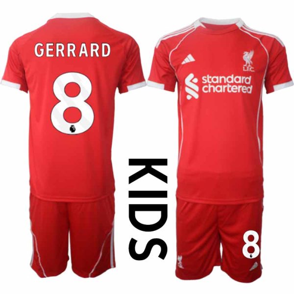 Liverpool Thuistenue 2025/26 voor Kinderen – Steven Gerrard #8 – Voetbaltenue Korte Mouwen (+ Korte Broek)