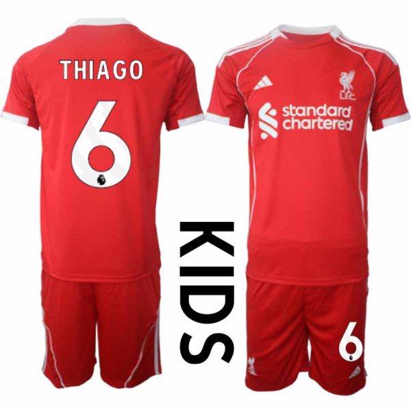 Liverpool Thuistenue 2025/26 voor Kinderen – Thiago Alcantara #6 – Voetbaltenue Korte Mouwen (+ Korte Broek)