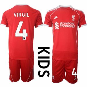 Liverpool Thuistenue 2025/26 voor Kinderen – Virgil van Dijk #4 – Voetbaltenue Korte Mouwen (+ Korte Broek)