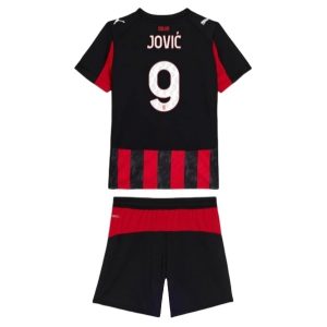 AC Milan 2025/26 Thuistenue voor Kinderen – Luka Jović #9 – Voetbalshirt met Korte Mouwen + Korte Broek