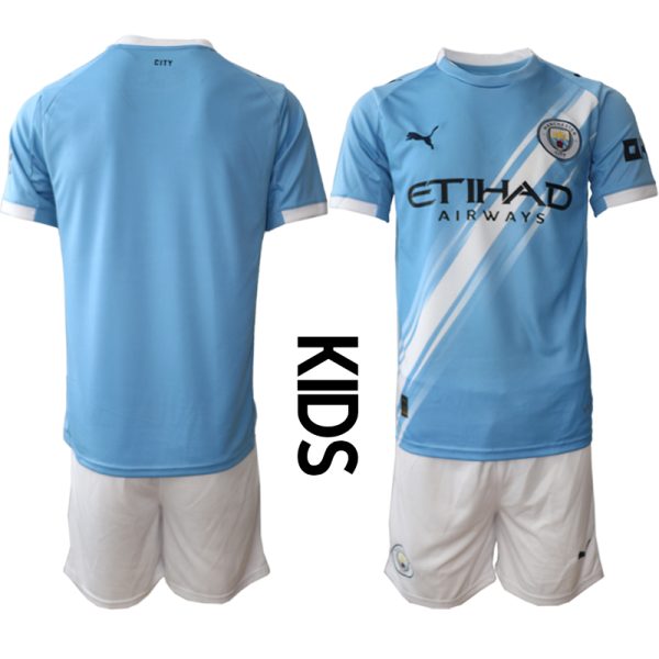 Manchester City 2025/26 Thuistenue voor Kinderen – Voetbalshirt met Korte Mouwen + Korte Broek
