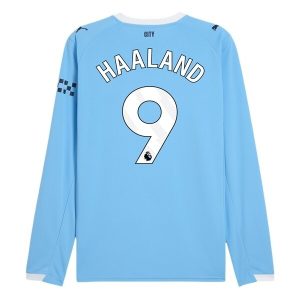 Manchester City Thuistenue 2025/26 Heren – Erling Haaland #9 – Goedkope Lange Mouwen Voetbalshirt