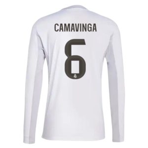Real Madrid 2025/26 Thuistenue Heren – Eduardo Camavinga #6 – Goedkope Lange Mouwen Voetbalshirt