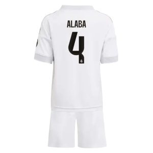 Real Madrid 2025/26 Thuistenue voor Kinderen – David Alaba #4 – Voetbalshirt met Korte Mouwen + Korte Broek