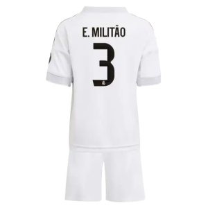 Real Madrid 2025/26 Thuistenue voor Kinderen – Éder Militão #3 – Voetbalshirt met Korte Mouwen + Korte Broek