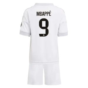 Real Madrid 2025/26 Thuistenue voor Kinderen – Kylian Mbappé #9 – Voetbalshirt met Korte Mouwen + Korte Broek
