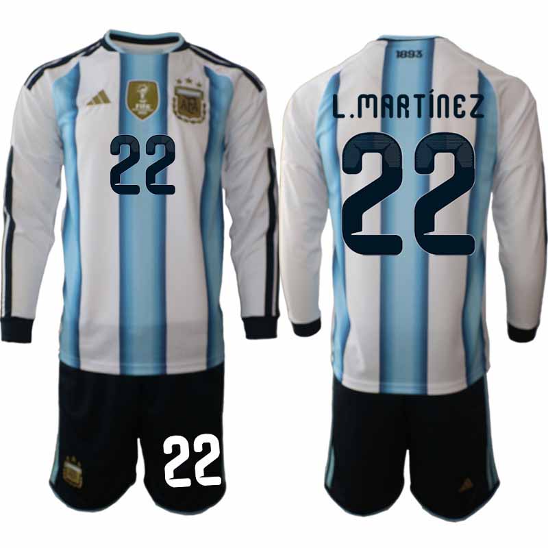 Argentinië WK 2026 Thuistenue Heren Lange Mouw – Lautaro Martínez #22 Voetbalshirt + Short
