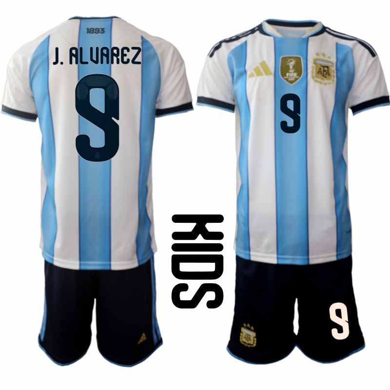 Argentinië WK 2026 Thuistenue Kinderen – Julián Álvarez #9 Voetbalshirt + Short