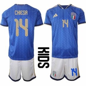 Italië WK 2026 Thuistenue Kinderen – Federico Chiesa #14 Voetbalshirt + Short