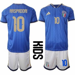 Italië WK 2026 Thuistenue Kinderen – Giacomo Raspadori #10 Voetbalshirt + Short