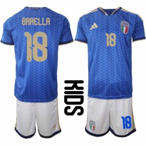 Italië WK 2026 Thuistenue Kinderen – Nicolo Barella #18 Voetbalshirt + Short