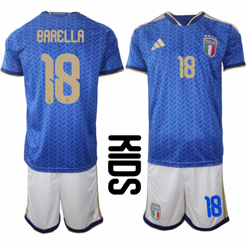 Italië WK 2026 Thuistenue Kinderen – Nicolo Barella #18 Voetbalshirt + Short