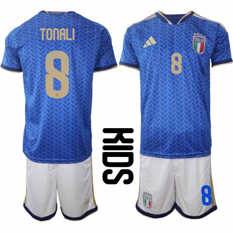 Italië WK 2026 Thuistenue Kinderen – Sandro Tonali #8 Voetbalshirt + Short