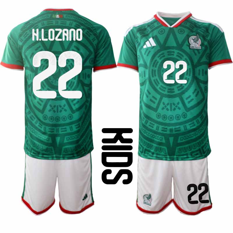 Mexico WK 2026 Thuistenue Kinderen – Hirving Lozano #22 Voetbalshirt + Short
