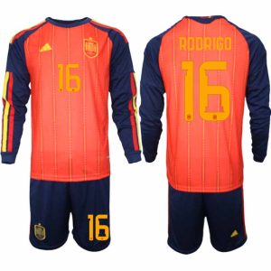 Spanje WK 2026 Thuistenue Heren Lange Mouw – Rodri #16 Voetbalshirt + Short