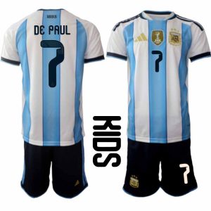 Argentinië Thuistenue WK 2026 Kinderen – Rodrigo De Paul #7 Voetbalshirt + Shorts Set
