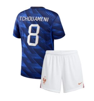 Frankrijk Aurelien Tchouameni #8 Thuis tenue Kids WK 2026 Voetbalshirt + Shorts Set Frankrijk Aurelien Tchouameni #8 Thuis tenue Kids WK 2026 Voetbalshirt + Shorts Set