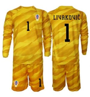 Kroatië Dominik Livakovic #1 Keeper Thuis tenue Kids WK 2026 Lange Mouwen Voetbalshirt (+ broek) Kroatië Dominik Livakovic #1 Keeper Thuis tenue Kids WK 2026 Lange Mouwen Voetbalshirt (+ broek)
